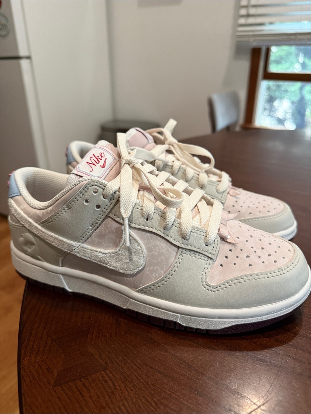 Nike Dunk Low-Top Sneakers in Pale Pink and Cream